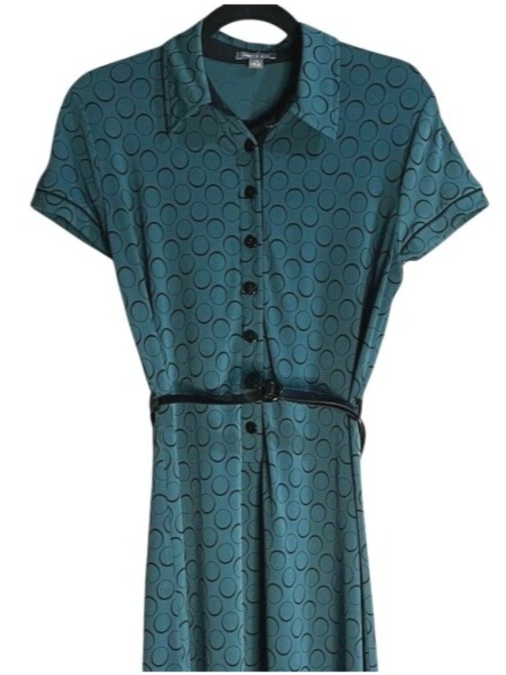 APT 9 Vintage Teal Shirt Polka Dot Midi Shirt Belt Waist Dress Button Front PM - Picture 5 of 16